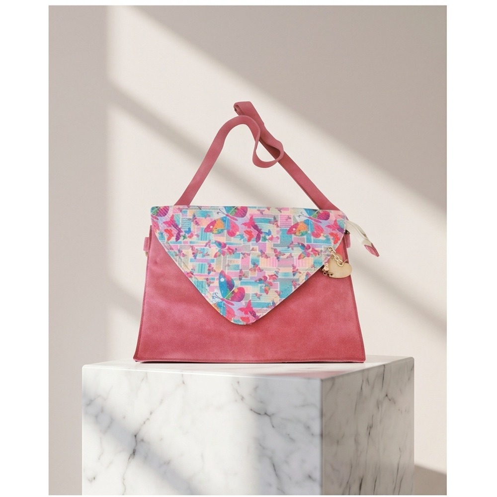 I Love Artesanal Pink Suede Butterfly Crossbody Bag Messenger Purse NEW